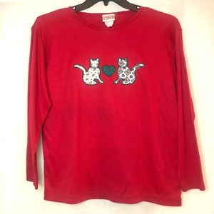 Red Vintage Cat Shirt Made in USA Size Medium